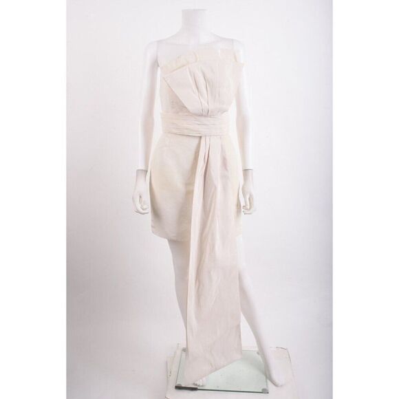 Alexia Maria Womens Estelle Silk Mini Dress Front Drape Bow Sz 4 Ivory Ecru - Picture 1 of 12